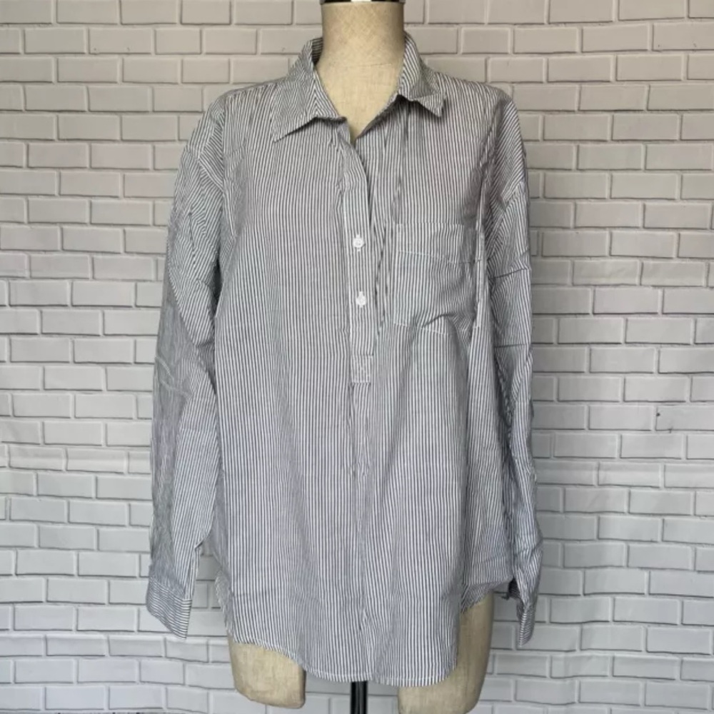 ✅ Rails Striped Half Button Long Sleeve Top M